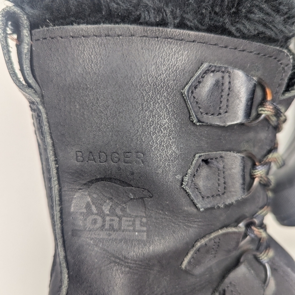 Sorel Badger black boots leather waterproof winter snow vintage lace up size 7 - Picture 6 of 9